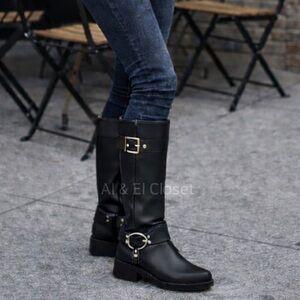 Michael Kors Crosby Moto Boots Black Leather Biker Boots Size 9 M New In Box